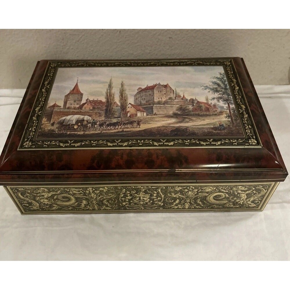 14x10x4 Vtg 1997 Henry Lambertz German Christmas Cookie Tin Empty Aachen